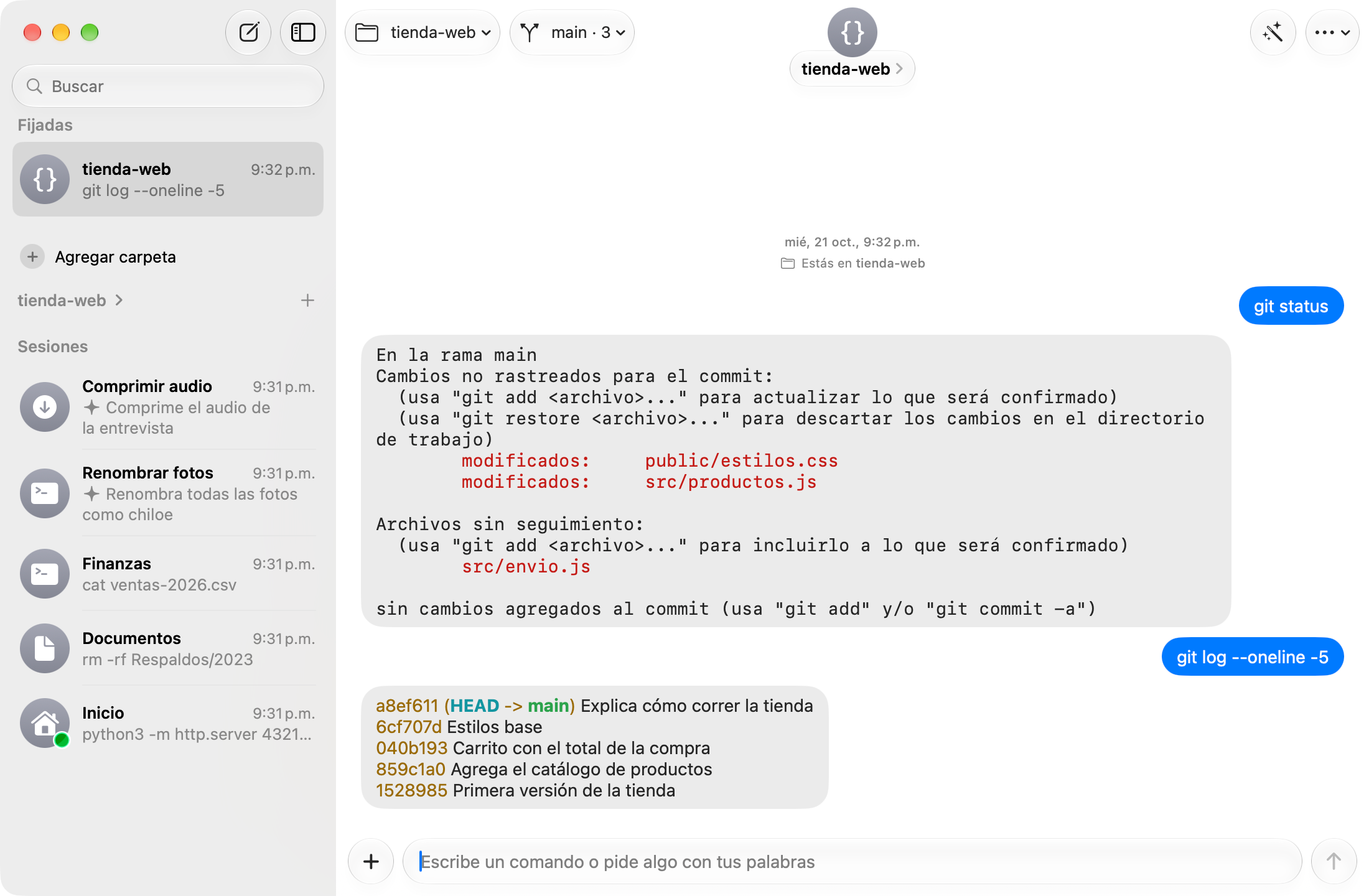 Comando con una conversación de git