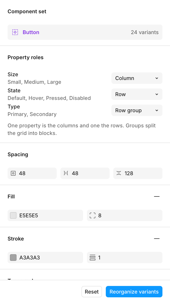 Panel de Sort your variants